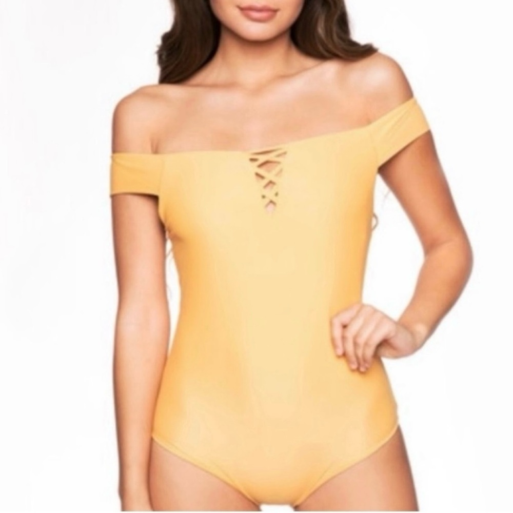 Frankie's Bikinis One Piece Swimsuit Brooklyn Mango Butter Yellow Large